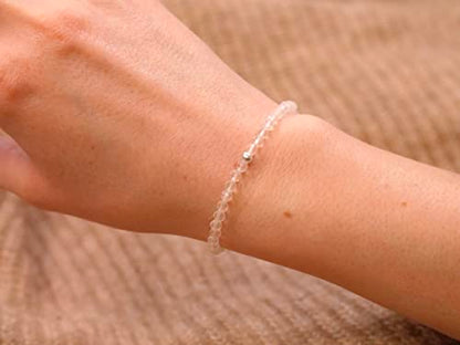 BERGERLIN Real natural stone bracelet - Tested and certified in Germany - Genuine bracelets with 925 Sterling silver pearl and faceted pearls - color: Clear Quartz, size: Medium