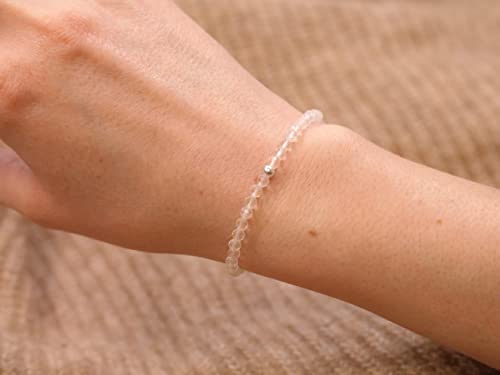 BERGERLIN Real natural stone bracelet - Tested and certified in Germany - Genuine bracelets with 925 Sterling silver pearl and faceted pearls - color: Clear Quartz, size: Small