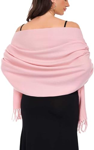 Pashmina Shawl and Wraps for Evening Dresses Resemble Cashmere Scarf for Women Wedding Winter Warm Shawls - color: Pink