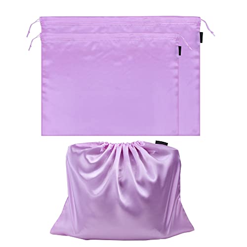 2 Pack Dust Bags for Handbags Silk Dust Cover Bag for Handbags Purses Shoes, Dustproof Drawstring Bag Travel Storage Pouch (Purple) - color: Purple