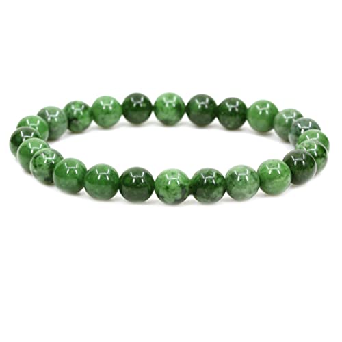 Keleny Gem Semi Precious Gemstones 8mm Natural Quartzite Stone Round Beads Rock Crystal Jasper Stretch Bracelet 7 Inch Unisex - color: Green Strawberry Jasper