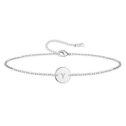 Personalized Initial Bracelet for Women Stainless Steel Letters Bracelet Delicate Coin Dainty Disc Alphabet Charm Bracelet Monogram Name Bracelet - style: Y