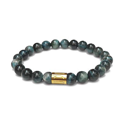 Morchic 8mm Genuine Gemstone Stretch Bracelet for Women Men Unisex, Natural Energy Crystal Stone Beads, Classic Simple Design Cuff Birthday Gift 7.5 Inch - color: Blue Tiger Eye Pro