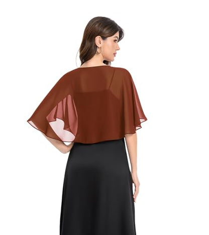 Baoqiya Capelets for women Chiffon Cape Soft Shawls and Wraps Wedding Capes 1920s flapper Cover Up - color: Caramel