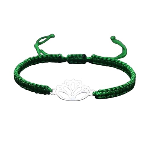 Lotus Symbol Bracelet for Women - Adjustable Cord, Silver Pendant, Spiritual Jewelry Gift - style: Jade Green