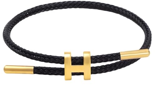 OSIRIDEH2 Bracelet with Adjustable Design Polished H Shape Buckle, Bracelets for Women, 18k Gold-plated Buckle Design Titanium Steel Wire Rope Women's Gift Jewelry - color: Black Gold