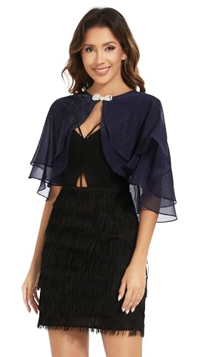 Women's Sheer Tencel Shawls and Wraps for Evening Dresses Soft Wedding Cape Lightweight Bridesmaid Scarves Cover Up - color: Navy
