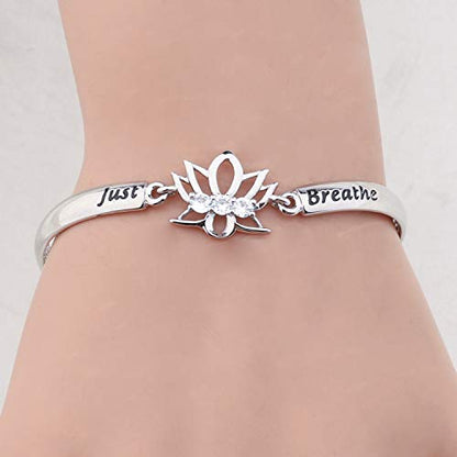WUSUANED Breathe Lotus Flower Bracelet Yoga Spiritual Symbol Jewelry Gift For Women Girl - color: just breathe bracelet silver