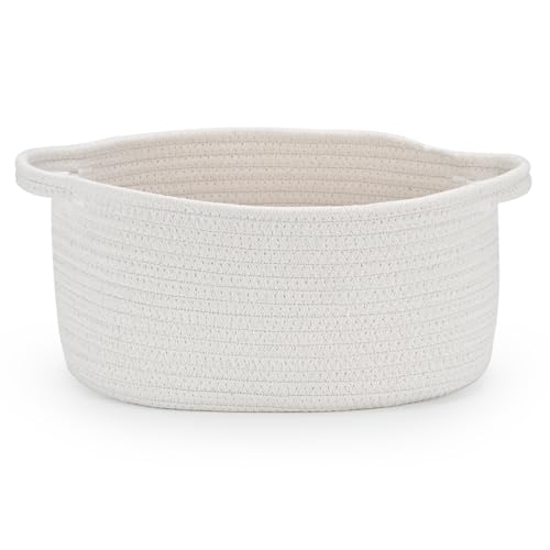Medium Woven Cotton Rope Basket with Handle Empty Decorative Gift Basket for Baby Shower, Graduation, Father's Day, Nursery Storage 13" Dia x 8" W x 6" H
