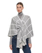 PULI Women's Elegant Shawl Wraps Soft Open Front Poncho Sweater for Spring Fall Winter - color: Classic Check-light Heather Gray and Ivory White