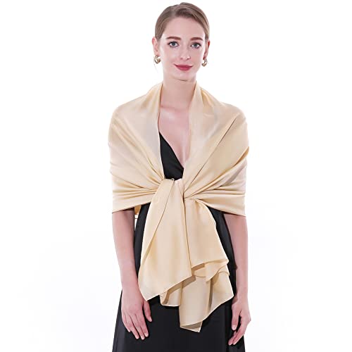 Womens Scarf Pashmina Shawls and Wraps for Evening Dresses Like Chiffon Silk Scarf for Bridal Weddings - color: Champagne