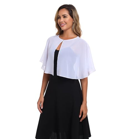 TONGFANTFL Women's Soft Chiffon Capelets Shawls and Wraps for Evening Wedding Cape Bole Cover Up - color: White