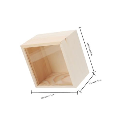 Mikikit 3 Pieces Acrylic Sliding Lid Storage Boxes, Wooden Jewelry and Trinket Organizer, 15x15x8cm Sundries Case for Personal and Everyday Use