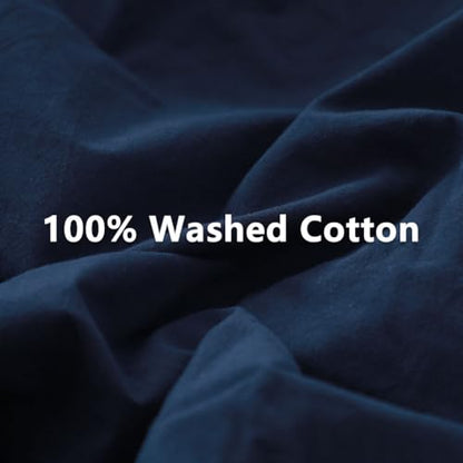 100% Washed Cotton Weighted Blanket Cover, Linen Feel Duvet Cover for Weighted Blanket 80"x87", Plain Simple Cotton Heavy Blanket Duvet Cover (Navy Blue, 80"x87") - color: Navy Blue (No Blanket), size: 80"x87"