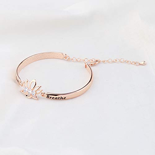 WUSUANED Breathe Lotus Flower Bracelet Yoga Spiritual Symbol Jewelry Gift For Women Girl - color: just breathe bracelet rose gold