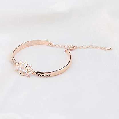 WUSUANED Breathe Lotus Flower Bracelet Yoga Spiritual Symbol Jewelry Gift For Women Girl - color: just breathe bracelet rose gold