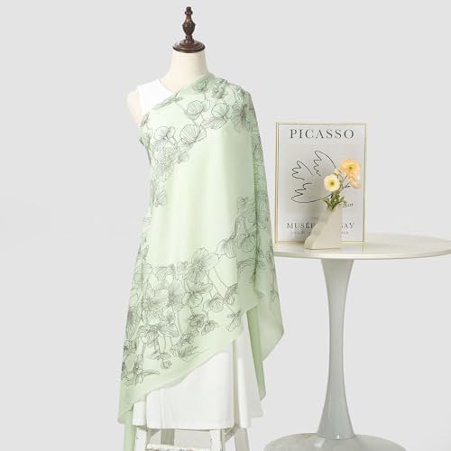 Cashmere-soft Mercerized wool Shawl Pashmina Lightweight Travel Wrap & Evening Scarf |Office |Wedding - color: Lotus Leaf River Field Light Green