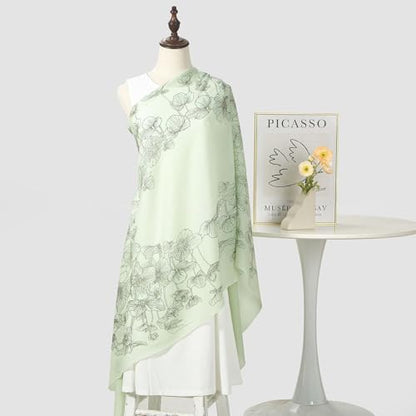 Cashmere-soft Mercerized wool Shawl Pashmina Lightweight Travel Wrap & Evening Scarf |Office |Wedding - color: Lotus Leaf River Field Light Green