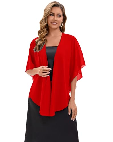 Baoqiya Chiffon Shawl Evening Scarf Shawls and Wraps for Women Wedding Party Bridal Scarves Cover Ups - color: Red