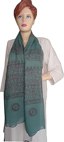 KVR Hindu Pooja Religious Cotton Indian prayer scarf with OM Krishna Ganesha Shiva Nataraja yoga spiritual auspicious prints - color: Green- Ganesha