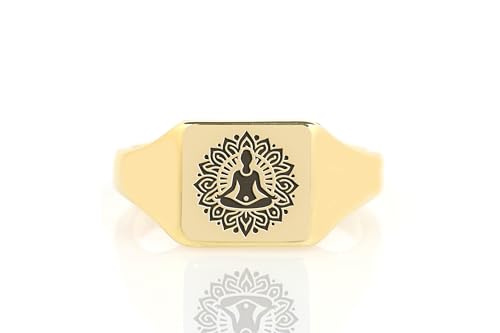 Mindfulness Signet Ring - Yoga Engraved Square Shaped Chakra Jewelry - Meditation Gift for Her