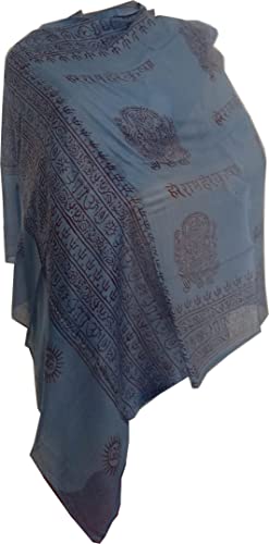 KVR Hindu Pooja Religious Cotton Indian prayer scarf with OM Krishna Ganesha Shiva Nataraja yoga spiritual auspicious prints - color: Blue-ganesh Print