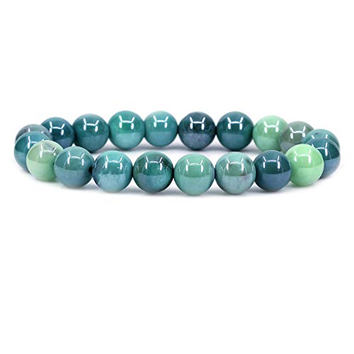 Keleny Fashion Crystal Man Women Stretch Bracelet 10mm Round Beads Rock Jasper 7 Inch Unisex - color: Electroplated Green Chrysoprase