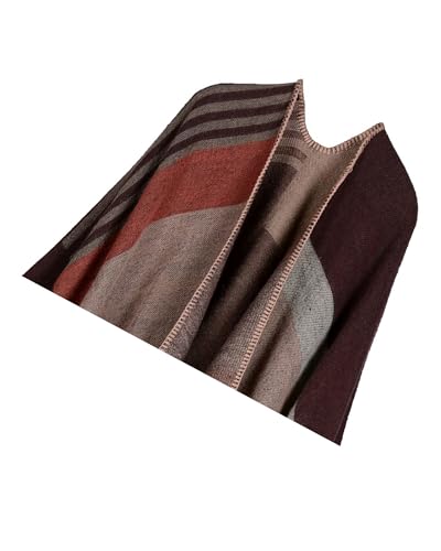 Women's Shawls and Wraps Open Front Poncho Cape Winter Sweater - color: M1-tawny