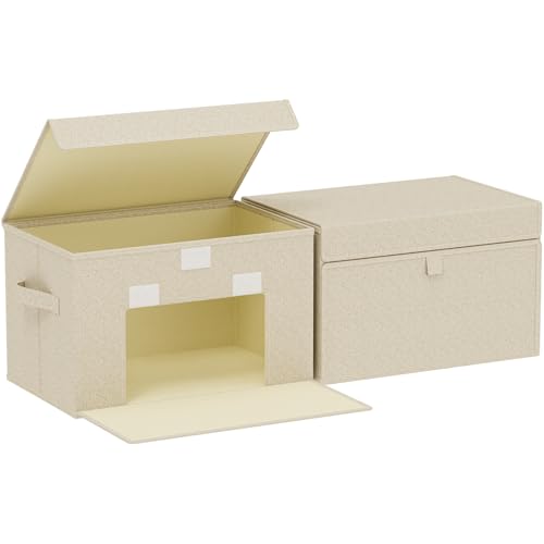 Fabric Storage Boxes, Closet Organizer with Handles, Basket Bins with Flip Cover, Cube Organization for Clothes, Shoes, Blankets, 15x9.8x9.8in, Grey and Beige, 2 Pack - color: Beige/Gray, size: 15x9.8x9.8 in(2 Pack)