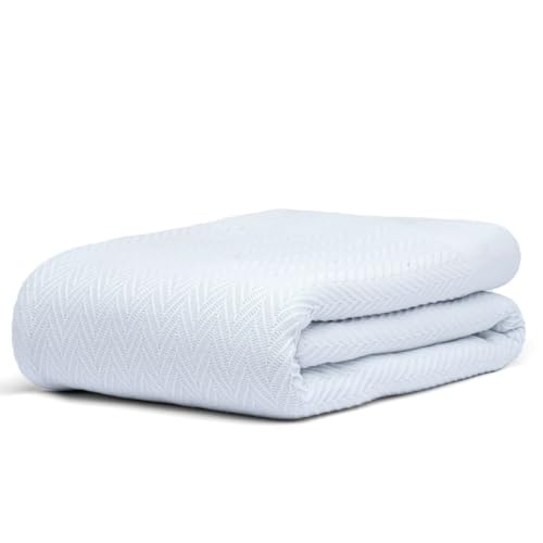 100% Cotton Herringbone Weave Blankets, 66"X90" Twin, Throw Blanket for Bed,All Season Cotton Blanket, Cozy Blanket,Throws Bed Blanket, Throw Blanket for Couch,Modern Home Decor -Light Blue - color: Herringbone - Light Blue, size: Twin