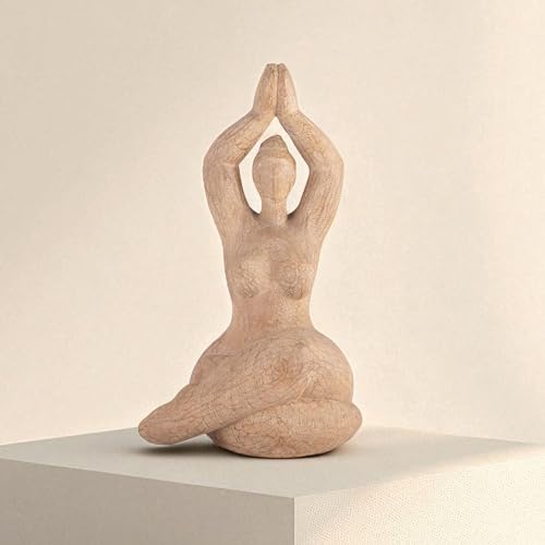 Serene Yoga Figurine Statue – Durable Polyresin Boho Meditation Sculptures – Home Decor for Living Room, Bedroom, Yoga Room and Office – 6" x 5.5" x 11", Brown - color: Brown