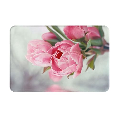 Outdoor Pretty Floral Printed Flannel Non - Slip Floor Mat 16x24in - Soft Plush Microfiber Rug for Every Indoor Space - color: Outdoor Pretty Floral