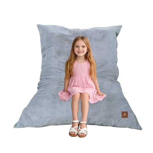 Wonder Space Bean Bag Chair – Soft Foam Filling | Removeable & Washable Cover | Ultra-Soft Plush Fabric - Minimalist Floor Cushion for Kids & Adults, Gaming, Reading and Relaxing, Grey - color: Grey, size: 51.2 x 35.4 x 9.8 inches