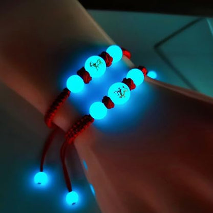 2026 Chinese New Year of Horse Bracelets for Women Men, 12 Chinese Zodiac Bracelet Good Luck Red String Animal Horse Charm Braided Bangle Adjustable Jewelry Gift - color: Luminous-2pcs