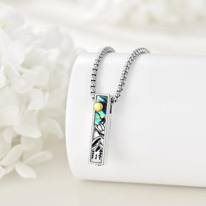 Cremation Urn Necklaces for Ashes Sterling Silver 3D Vertical Bar Memorial Pendant for Loved Ones Keepsake Cremation Jewelry Gifts for Women Men - style: Mountain