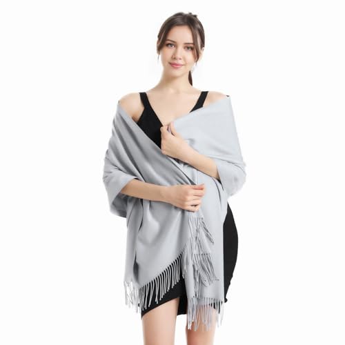Pashmina Scarf and Shawl - Soft Women Pashminas Wrap for Wedding Evening Party dresses - color: G#. Silver Grey