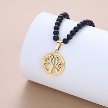 COAI Tree of Life Necklace 108 Mala Beads, Women's Men's Beaded Necklace, Japa Mala for Yoga Meditation 6mm - style: Matte Onyx