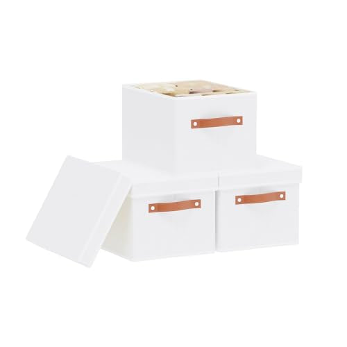 Fabric Storage Boxes with Lids, 10.2×7.8×6.7 Inch Clothes Bins for Shelves, Closet Organizers for Organizing with Handles, White, 3-Pack - color: White, size: Narrow（3 Pack）
