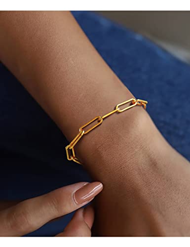 925 Sterling Silver Paperclip Chain Bracelet 3/4/5mm Silver Bracelet for Women Men Silver Bracelet 6.5-9 Inches - color: Gold 5mm, size: 6.5