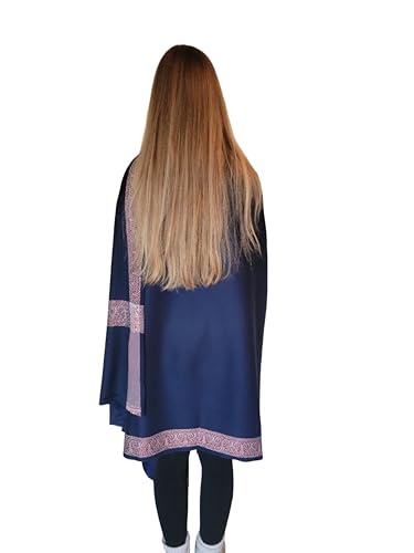 Soft Premium Wool Blend Meditation Shawl - Large Unisex Prayer Wrap, Oversize Scarf & Versatile Blanket - color: Navy