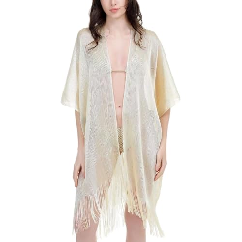 Sparkle Metallic Evening Shawls for Women formal Party Dresses Beach Travel Cardigan Shawl Wrap for Swimsuit - color: D-off White
