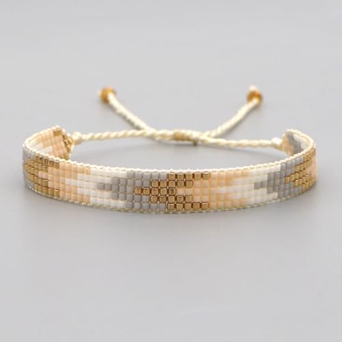 Handmade Boho Beaded Friendship Strand Wrap Bracelets for Women Charm Adjustable Couples String Rope Braided Bohemia Colorful Seed Beads Bracelet Fashion Jewelry Gift - color: White Gold