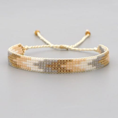 Handmade Boho Beaded Friendship Strand Wrap Bracelets for Women Charm Adjustable Couples String Rope Braided Bohemia Colorful Seed Beads Bracelet Fashion Jewelry Gift - color: White Gold