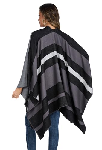 Shawl Wraps for Women, Elegant Knitted Cape Open Front Poncho Scarf Blanket Cardigan Coat for Spring, Autumn, and Winter - color: Gray Black White