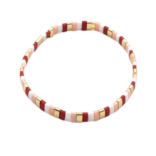 Summer Candy Colors Tila Flat Seed Beads Stretch Strand Bracelet for Women- Trendy Unique Friendship Handmade Mixed Colorful Square Beaded Link Bracelets Stackable Jewelry Gifts - color: 0024A
