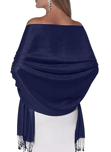 Pashmina Shawls and Wraps for Evening Dresses, Large Soft Pashminas Wedding Shawl - color: Navy Deep Blue
