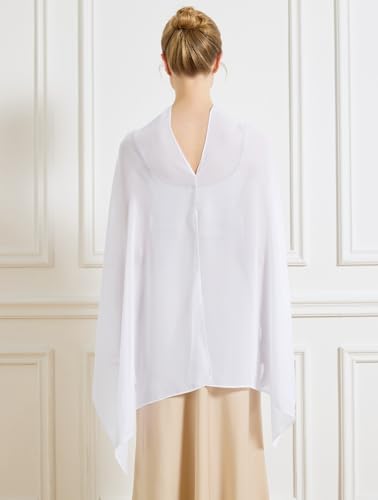 Chiffon Cape Shawl Wrap Scarf 3 Ways to Wear Elegant Sheer Capelet for Evening Dresses Weddings Parties - color: White