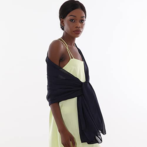 Womens Scarf Pashmina Shawls and Wraps for Evening Dresses Like Chiffon Silk Scarf for Bridal Wedding - color: Navy