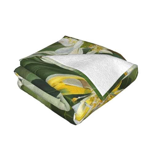 Yellow Lemon Flower Prints Throw Blanket (320g Flannel) Anti-Pilling Warm Fuzzy Blankets for Bed Sofa Couch Travel 40x30 Inch - color: Yellow Lemon Flower, size: 40x30 Inch