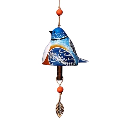 Wind Chimes for Outside – Handcrafted Small Wind Chime with Metal Leaf & Colorful Beads, Weather-Resistant Outdoor Hanging Decor for Garden, Patio, or Balcony (Single Bird-Blue) - color: Single Bird-blue